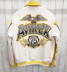 #ad Great shopping ideas for Avirex Mens Yellow Cowhide Leather Jacket AVIATORS King 75 Bomber Leather Jacket, Fashion Mens Clothing White Leather Streetwear Outerwear, White Leather Biker Jacket For Streetwear, White Leather Outerwear For Streetwear, White Leather Streetwear Jacket, Avirex Jacket, Jacket Coat Fashion, Cotton Jackets Women, Varsity Jacket Women, Shearling Jacket Women