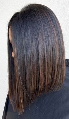 Dark Hair Balayage Straight, Long Bob Haircuts 2025, Haircuts For Thick Straight Hair, Dark Hair Bobs, 2024 Haircut, Dark Highlights, Brown Hair Looks, Burlington Vt, Balayage Hair Dark