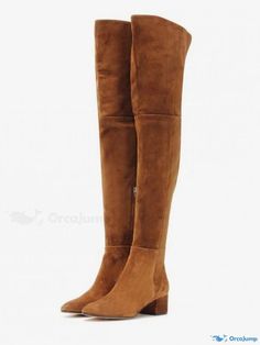 OrcaJump - Premium Brown Suede Thigh High Boots with Chunky Heel - Over The Knee Style Brown Boots Flat, Brown Flat Boots, Suede Thigh High Boots, Thigh High Boots Flat, Fall Winter Shoes, Thigh High Suede Boots, Boots Flat, Boots Platform, Coffee Brown