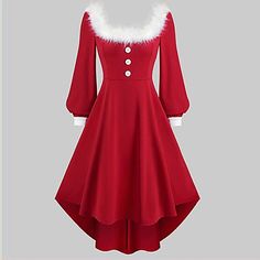 Season:All Seasons; Look After Me:Machine wash; Gender:Women's; Types:Dress; Holiday:Valentine's Day,New Year; Style:1950s,Vintage; Occasion:Party / Evening; Material:Polyester,Spandex; Age Group:Adults'; Characters:Audrey Hepburn; Clothing Length:; Bust:; Waist: Red Off Shoulder Dress, Xmas Dress, Winter Party Outfit, Christmas Dress Women, Robes Vintage, Fashion Site, Puff Long Sleeves, Hem Design, Vestidos Vintage