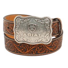 Men's Floral Tooled Belt Luxury Hand Tooled Formal Belt, Luxury Western Hand Tooled Belts, Engraved Leather Western Belt, Men’s Tooled Leather Belt, Ariat Logo, Cowboy Belt Buckles