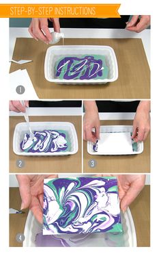 step by step instructions on how to make an art project with marble paper and acrylic paint