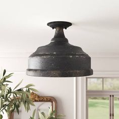 Kelly Clarkson Home Claudette Semi Flush Mount & Reviews | Wayfair Flush Mount Pendant Lighting, Kelly Clarkson Home, Low Ceilings, Bygone Era, Kelly Clarkson, Low Ceiling, Semi Flush Mount, Black Iron, Vintage Inspired Design