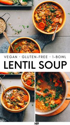 lentil soup Recipe For Lentil Soup, Warming Recipes, Vegan Lentil Soup, Lentil Soup Recipes, Potatoes Carrots, Delicious Soup Recipes, Cauliflower Crust Pizza