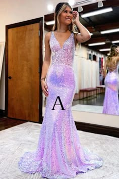 Rochie de bal Lavender V Neck Mermaid, rochie de seară lungă cu paiete scânteie Mermaid Prom Dresses Sparkly, Prom Dress Sparkly, Sparkly Prom Dress, Long Formal Gowns, Homecoming Party, Mermaid Prom Dress, Mermaid Sequin, Sequin Prom Dress, Cute Prom Dresses