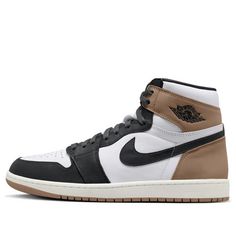 White Jordan Shoes With Gum Sole For Streetwear, Leather Jordan Shoes With White And Gum Sole, Clean White Leather, Wmns Air Jordan 1, Air Tag, Black Jordans, Exclusive Sneakers, Jordan 1s, Wings Logo