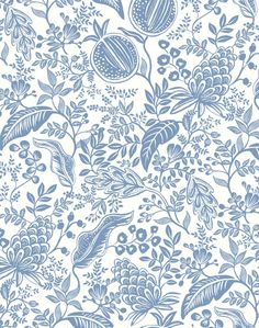 a blue and white floral wallpaper pattern