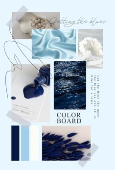 an image of some blue and white items in the water with words on it that read, artistic lines color board