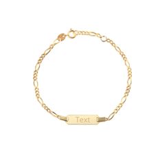 ID BRACELET: 14k yellow gold kids' ID bracelet featuring an ID plate that we will custom engrave for you; great jewelry gift for newborn, infants, babies, toddlers, little boy or girl, child, and kid; 6 inches QUALITY ITALY SOLID 14K GOLD: NOT plated; Stamped to authenticate the fineness of the gold; Entirely made in Italy ENGRAVABLE ID PLATE: Every child is unique, and a customized bracelet with an exquisite laser engraving is a beautiful way to highlight that and make your gift personal ADJUST Boys Bracelets, Gold Girl, Id Bracelets, Baby Colors, Name Bracelet, Girls Jewelry, Curb Chain, Infants, Chain Link Bracelet