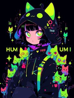 pfp anime girls Cyberpunk Outfit Art Anime, Hyperpop Art Style, Painting On Walls, Chat Kawaii, Anime Pixel Art, Dessin Adorable, Abstract Drawings, Neon Art, Graffiti Artist