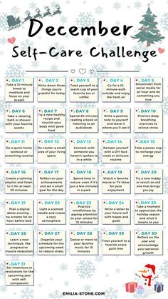 Self Care Calendar, Selfcare Challenge, December Challenge, Self Care Challenge, Wellness Workshop, 31 Day Challenge, Self Confidence Tips