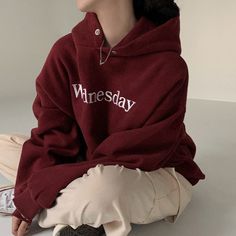 Vintage Embroidery Letter Solid Color Hoodie Oversized Hoodie With Letter Embroidery For Winter, Oversized Winter Hoodie With Letter Embroidery, Oversized Fall Hoodie With Letter Embroidery, Red Letter Embroidery Sweatshirt For Fall, Oversized Winter Sweater With Letter Embroidery, Trendy Letter Embroidered Sweater For Winter, Trendy Letter Embroidery Sweater For Winter, Red Sweatshirt With Letter Embroidery For Winter, Red Letter Embroidery Sweatshirt For Winter