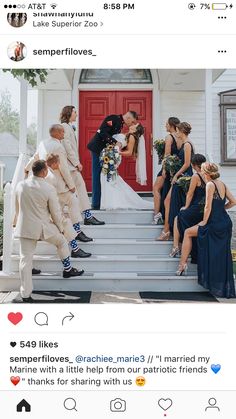 the bride and groom are getting ready to kiss on the steps outside their wedding venue