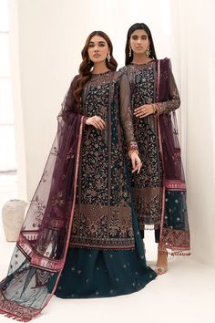 Brand: ZARIFProduct Code: ZN 01 GLORYCollection: Nazneen Unstitched Luxury Formal by ZarifFabric: Net DESCRIPTION: An impeccable artistry is depicted in this piece which features a dark zinc canvas with multi coloured threadwork. Brought to life with its shining sequins, this aesthetically pleasing design is paired with a contrasting dupatta and embroidered trouser. WORK DETAILS: Shirt Front: Three Sequins Embroidered Net Panels Shirt Back: Sequins Embroidered Net Sleeves: Sequins Embroidered Ne Long Shirt With Sharara, Pakistani Boutique, Organza Lace, Unstitched Dress Material, Luxury Wear, Net Dupatta, Pakistani Designers, Silk Dupatta, 3 Piece Suits