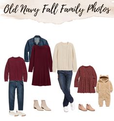 an old navy fall family photo with clothes, shoes and sweaters for the whole family