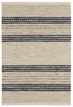 a rug with blue and white stripes on the bottom, in front of a white background