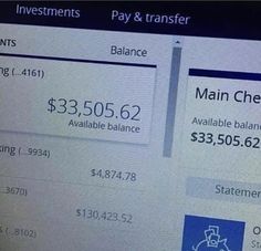 a computer screen showing the balances and bills