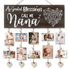 a wooden sign that says, my greatest blessing is call me navia with hearts hanging from it