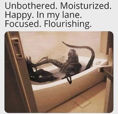 an octopus in a bathtub with the caption unbothed moisturized happy i'm my lane focused flourishing