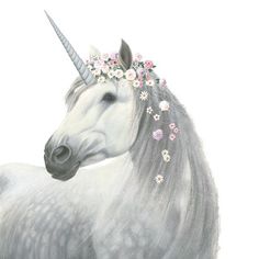 a unicorn with a flower crown on it's head is standing in front of a white background