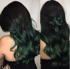 Color For Red Heads, Green Hair Ombre, Unique Hair Color Ideas, Hairstylist Inspiration, Unique Hair Color, Hair Color Ideas For Dark Hair, Color Ideas For Dark Hair, Ideas For Dark Hair, Dark Green Hair