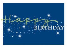 a happy birthday card with stars and sparkles on it's blue back ground