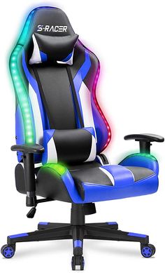 an office chair with colorful lights on it