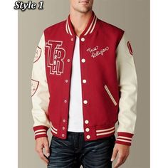 True Religion Red Varsity Jacket Custom Varsity Jackets, Varsity Jacket Outfit, Varsity Letterman Jackets, College Jackets, Varsity Jacket Men, Streetwear Men, Mens Fashion Classy, Letterman Jacket, Polo Golf