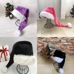 Christmas Black Pink Purple Plush Hat Santa Claus Novelty Hat Children'S Christmas Decorations New Plush Hat, Novelty Hats, Christmas Black, Childrens Christmas, Santa Claus, Pink Purple, Black Pink, Christmas Decorations, Hats