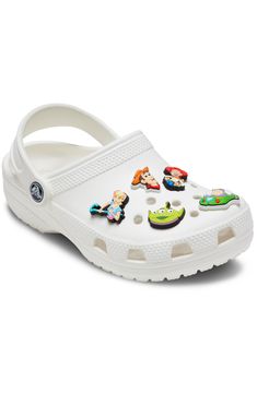 Decorate your Crocs with these whimsical charms of your favorite Toy Story characters for a personalized touch. Warning: Choking hazard. Small parts. Not for children under 3 years Pack of five assorted charms PVC Imported Cartoon Style White Shoe Charms For Gift, Park Gunhoo, Crocs Charms, White Crocs, Crocs Fashion, Toy Story Characters, Story Characters, Crocs Shoes, Gift List