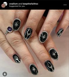 Goth Nails For Men, Goth Nail Art Short, Nail Ideas Goth Short, Dragon Eye Nails, Goth Nail Art Short Nails, Black Rockstar Nails, Tarot Card Nails, Native Nail Designs, Chain Nails