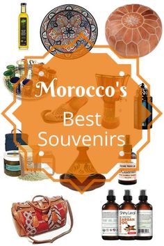 morocco's best souvenirs are on display with the words morocco's best souvenirs