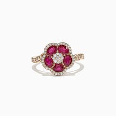 Effy Ruby Royale 14K Yellow Gold Ruby and Diamond Flower Ring, 1.84 TCW Diamond Multi-stone Flower Ring, Flower Shaped Diamond Ring With Multi-stones, Fine Jewelry Flower-shaped Ring With Halo Setting, Fine Jewelry Flower-shaped Multi-stone Rings, Fine Jewelry Flower Cluster Ring With Gemstone, Fine Jewelry With Flower Halo Setting, Fine Jewelry Flower Halo Setting, Yellow Gold Flower-shaped Multi-stone Rings, 14k Gold Flower Shaped Gemstone Rings