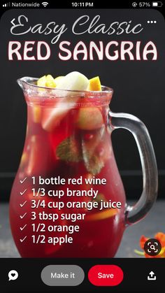 a red sangria recipe is shown in the app