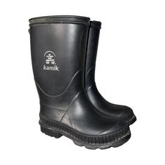 Features: • Brand: Kamik • Type: Shoes • Style: Rain Boots • Toe: Round • Soles: Rubber • Closure: Slip On • Color: Black, Silver • Features: Logo, Unisex Girl's Boy's • Material: Rubber • US Size: Baby Toddler 7 • Condition: Shows minor wear, Some dirt spotting • Pattern: Solid • Made in Canada • Pull Straps: No Measurements are Approximate: Length of Outsole: 6.25 in / 16 cm Width at widest point: 2.75 in / 7 cm Height from sole to top of shoe: 7.25 in / 18 cm Heel Height: 0.75 in / 2 cm Heigh Style Rain Boots, Unisex Baby, Hunter Boots, Rubber Rain Boots, Rain Boots, Toddler Girl, Black Silver, Baby Toddler, Fashion Shoes