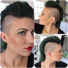 Mullet Hawk, Mohawk Women, Green Mohawk, Natural Hair Mohawk, Queer Punk, Future Hairstyles, Mohawk Haircut, Hairstyle Girl, Shaved Side