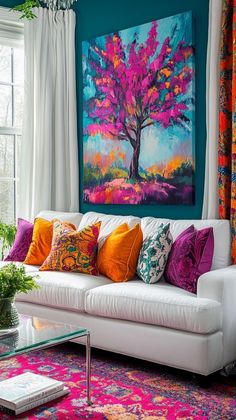 Good Living Room Colors, Vibrant Living Room, Colourful Living Room Decor, Dopamine Decor, Focal Wall, Pink Living Room, Home Design Floor Plans, Colourful Living Room, Cute Bedroom Decor