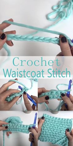 the crochet waistcoat stitch is being worked on by someone using scissors and yarn