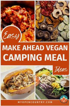 an image of make ahead vegan camping meal ideas with text overlay that says easy