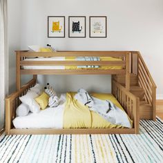 the bunk bed is made up and ready to be used as a child's room