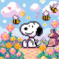 a cartoon dog is standing in front of some bees