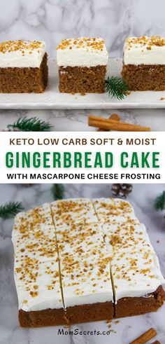 the recipe for keto low carb soft and moist gingerbread cake with mascarpone cheese frosting