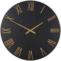 a black and gold clock with roman numerals