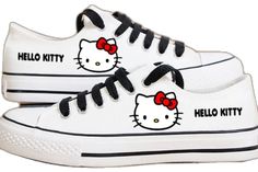 Hello Kitty Canvas, Canvas Tennis Shoes, White Hello Kitty, Shoes Star, Hello Kitty Shoes, Happy Shoes, Kitty Items, Black Hello Kitty, Sanrio Stuff