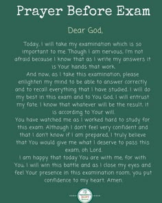 the prayer for dear god in front of a green background