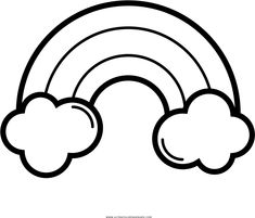 a black and white drawing of a rainbow with clouds