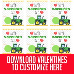 valentine's day printables with tractors and hearts