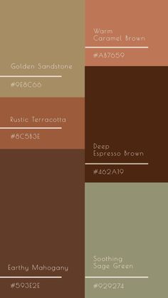 different shades of brown and green are shown in the same color scheme, each with their own name