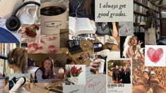 a collage of pictures with people and books