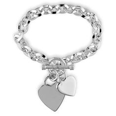 The perfect choice for a night out, this Double Heart Charm Bracelet crafted in lustrous sterling silver. This marvelous bracelet is secured with a toggle clasp. Womens Sterling Silver Bracelets, Fancy Bracelet, Sterling Silver Heart Bracelet, Toggle Bracelet, Love Charms, Silver Jewelry Rings, Double Heart, Bracelet Crafts, Sterling Silver Heart